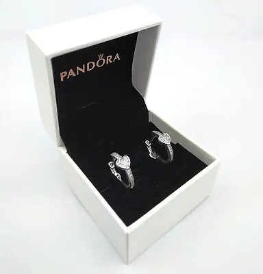Genuie Original Pandora Earrings Sparkling Hoop Alluring Heart Love + GIFT BOX • £25.99