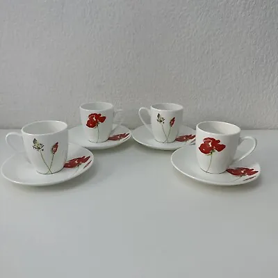 £34.99 • Buy Aynsley Medow Espresso Cup & Saucer Set Of 4 Coffee Fine Bone China Red Floral 