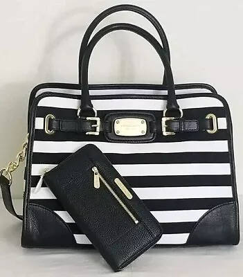 🌞michael Kors Hamilton Large Black White Striped Tote Bag +/or Wallet Set🌺nwt! • $92.99