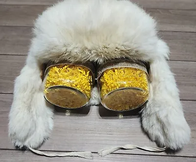 Vintage Russian Ushanka Winter Hat. White Fur (Rabbit?) Hunter Ear Flap  • $72.97