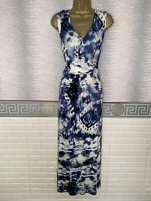 £7.77 • Buy Pretty Navy Blue/white Prints LONG LENGTH MAXI/MIDI Jersey Summer DRESS SIZE 16