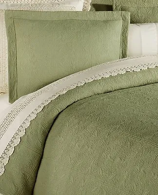 SAGE GREEN Twin Full Queen King QUILT Or Sham - 100% COTTON MATELASSE COVERLET • $34.99