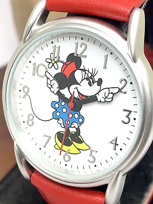 Disney Women's Watch Minnie Mouse Quartz 35mm White Dial Red Leather W002768 • $29.67