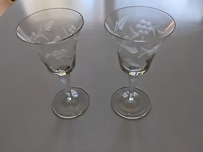$32 • Buy Vintage Etched Floral Crystal Sherry/Cordial Glasses-Set Of 2