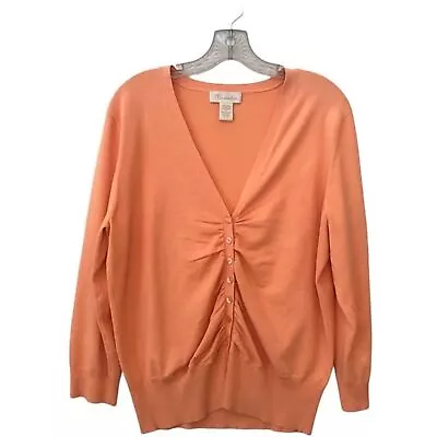 R6 Vintage MAINBOCHER Women's Sweater Long Sleeve Orange XL Silk Blend Button • $10.50