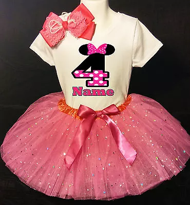 MINNIE MOUSE *With NAME* 4th Fourth 4 Birthday Fuchsia Tutu Dress Fast Shipping • $17.50