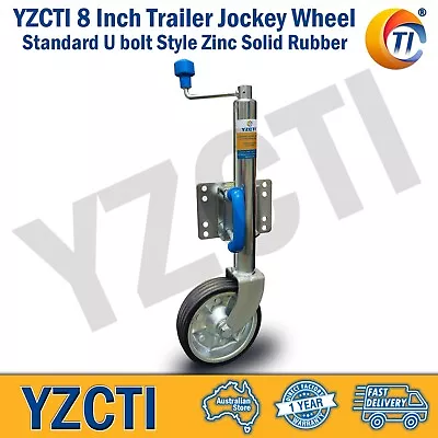 YZCTI 8 Inch Trailer Jockey Wheel Standard U Bolt Style Zinc Solid Rubber • $95