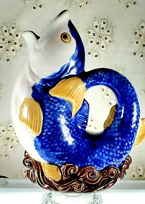 Vintage Gurgling Fish Nouveau Majolica Ceramic Pitcher/Vase CBK1991 8.5 X7  • $28.50