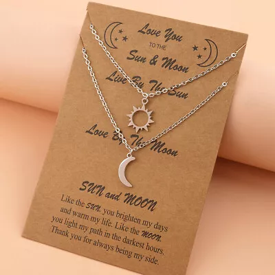 Sun & Moon Couple Friend Family Lover Stainless Steel Charm Chain Card Necklace  • £4.59