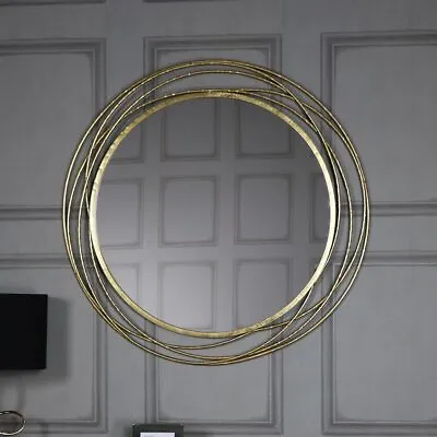 Extra Large Round Antique Gold Circle Swirl Mirror Vintage Chic Living Room Hall • £117.95