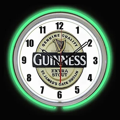 15  Guinness Stout Beer Sign Green Double Neon Clock Man Cave Garage Bar • $119.95