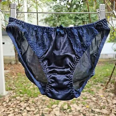 Slippery Nylon Panty Sheer Navy Blue Bikini Sissy Lace Size 6/M Vintage Brief • $27.65