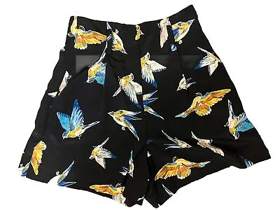 Zara Women’s Culotte Hummingbird Shorts High Waist Size XS Black Pockets • $14.99