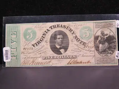 1862 $5 Virginia Treasury Note 'Civil War Era' Nice Note. Store #04906 • $115