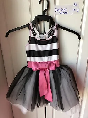 Ooh La La Couture Girls Dress Size 4 Black And White Stripes Last One! Wow! • $35