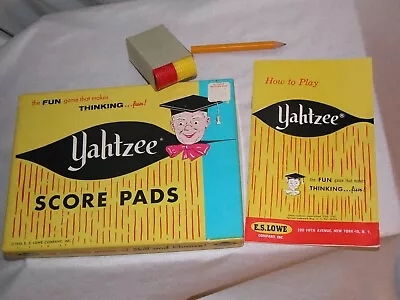 Vintage Yahtzee Score Pads-How To Play Booklet-Chips-Pencil - USA - 1956 & 1961 • $6