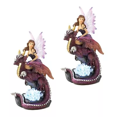 2 Pc Lot Dragon Steed Fairy Maiden Rider Figurine Led Light Shelf Sitter 8  Tall • $48