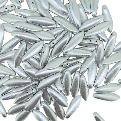 Czech Glass Dagger Drop Beads 5x16mm 2-Hole 25pcs Aluminum Silver • $3.59