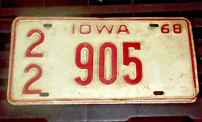 Vintage 1968 IOWA License Plate Tag (22-905) Off White & Red 12  By 6  • $9.99