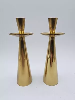Set Of 2 MCM Gold Tone Metal Candle Stick Holders • $34.99