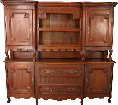 Large Antique Buffet Server 1800 French Country Oak Carved Rosettes Wood Peg • $6629