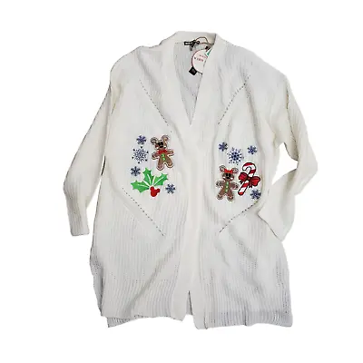 Mickey Minnie Mouse Gingerbread Candy Cane Snowflake Knit Cardigan 1X Christmas • $45.99