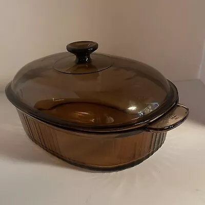 VISION CORNING WARE AMBER 4L CASSEROLE /DUTCH OVEN /ROASTER W/ LID • $31.99