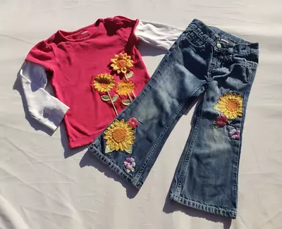 Gymboree Girls Shirt Jeans Size 3 Sunflower Smiles Vintage  • $29.99