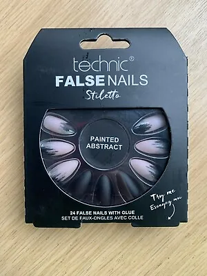 Technic False Nails Stiletto Matte Black/Nude/Silver 24 Nails With Glue • £0.99