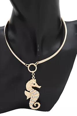 Women Necklace Gold Metal Fashion Jewelry Set Sea Horse Pendant Nautical Charm  • $14.99