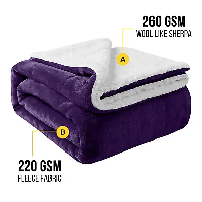 Ultra Soft Purple Sherpa Fleece Throw Twin Queen Size Sofa Bed Mink Blankets • $27.99