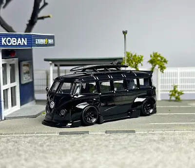ZD LF 1:64 Black VW T1 Van Camper RWB Kombi Sports Model Diecast Metal Car BN • $35.99