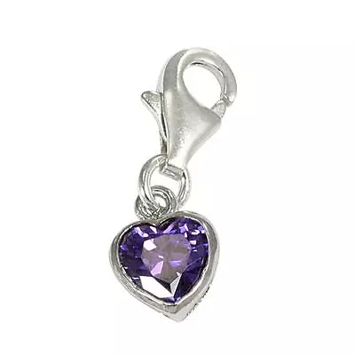 Sterling Silver Heart Crystal Clip On Charm ** 10 Colours ** Free Shipping** • £12.95