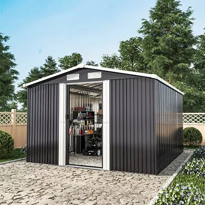 Metal Steel Garden Shed Apex Roof W/ Free Base Storage House Ventilation 10X8FT  • £389.95