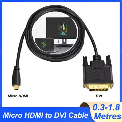 Micro HDMI To DVI Cable PC To Monitor DVI PC Laptop To TV Adapter Converter Lead • £4.12