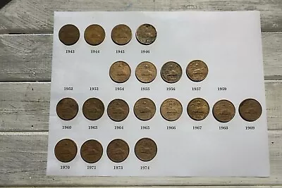 Set Of Mexican 20 Centavos Bronze Coins From 20 Different Years • $91