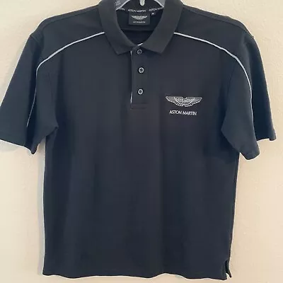 Aston Martin Polo Collar Shirt Mens Medium Black Cotton Short Sleeve • $13.16