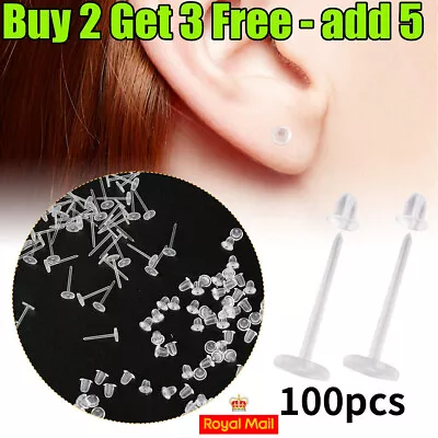 100× Transparent Invisible Studs Clear Plastic Aacrylic Womens Earrings UK STOCK • £3.09