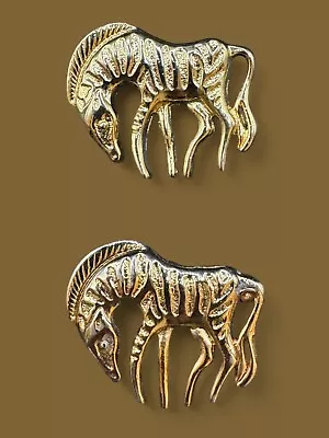 Vintage Gold Tone Pair Of Figural  Zebra Animal Figural Brooches-- 1.5  • $6