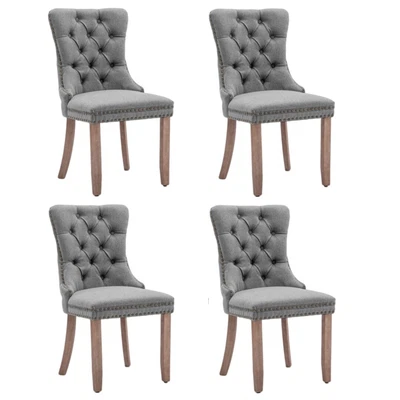 $498 • Buy AADEN 4X Modern Button-Tufted Upholstered Linen Fabric Dining Chairs With Studs