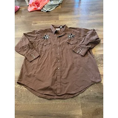 Vintage Embroidered Western Cowboy Pearl Snap Button Down Shirt Men’s 3XL 29x33 • $59.99