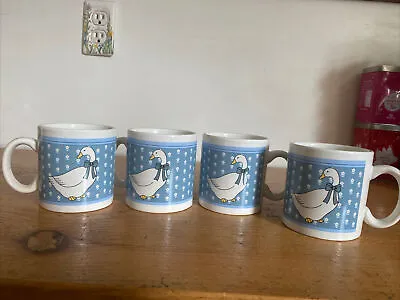 Vintage Country Goose Blue Ribbon Mug/Coffee Cup  Set Of 4 • $24.95