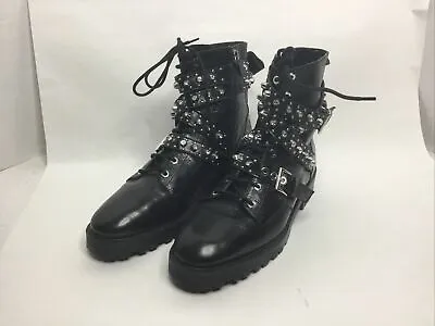 Zara Leather Black Biker Jewel Studded Boots Sz 42 (US 11) Missing Few Studs • $45