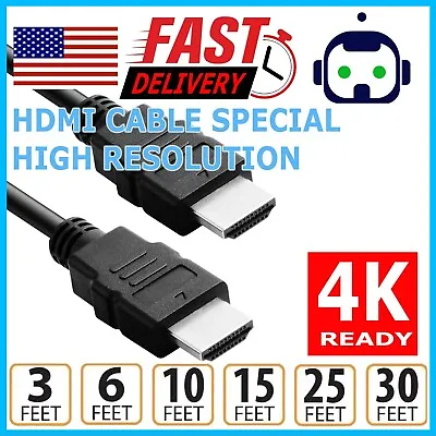 HDMI Cable Cord 1.4 4K 3D HDTV PC Xbox PS5 High Speed Plug 3 6 10 15 25 30 50 FT • $7.99