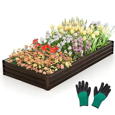 Metal Raised Garden Bed Outdoor Rectangular Planter Box W/ Open-Ended Base • £54.95