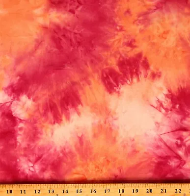 Matte Jersey Brushed Tie-Dye 4-Way Stretch Orange Pink Fabric By Yard D451.20 • $10.95