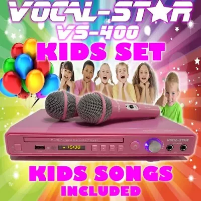 Vocal-Star Vs-400 Pink Cdg Dvd Hdmi Karaoke Machine 2 Microphones & Kids Songs • £19