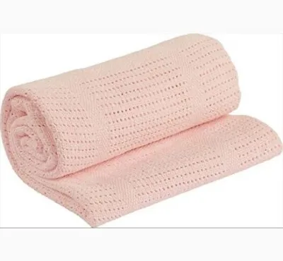 £2.49 • Buy New 100% Cotton Baby Cellular Blanket For Crib Pram Cot Bed 70x90cm Economy Pack