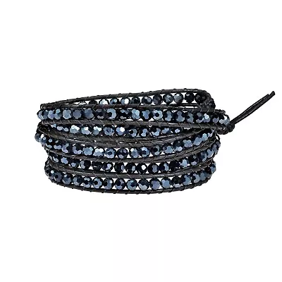 Mystique Black Crystal 5-Wrap Brown Leather Bracelet • $34.99