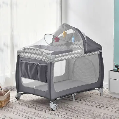 Foldable Baby Travel Cot Crib Bed With Infant Changing Table Playpen Bassinet  • £76.99